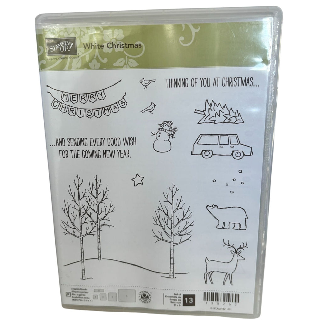 Stampin Up White Christmas Stamp Set Tree on Car Deer Bear Bare Tree Landscape