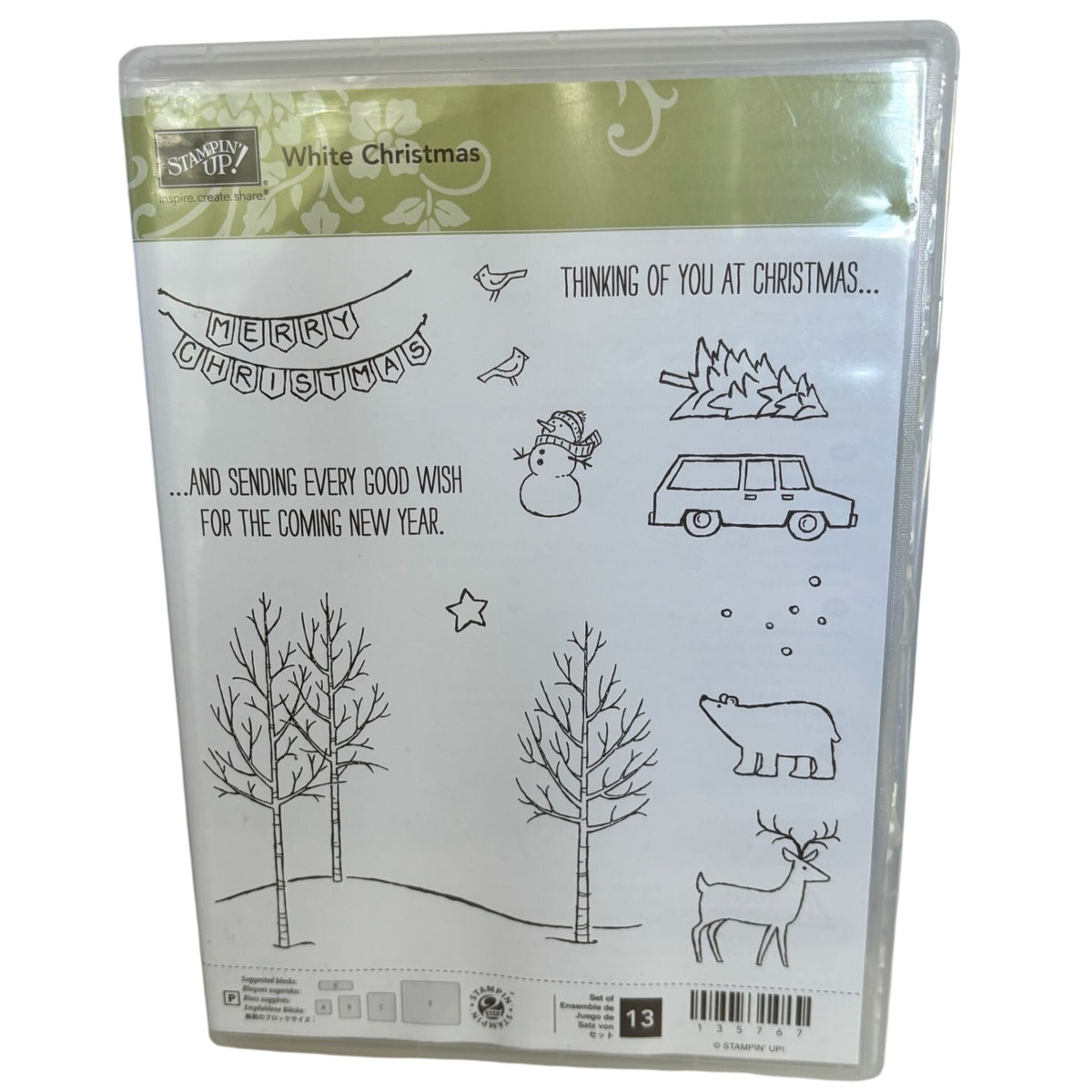 Stampin Up White Christmas Stamp Set Tree on Car Deer Bear Bare Tree Landscape