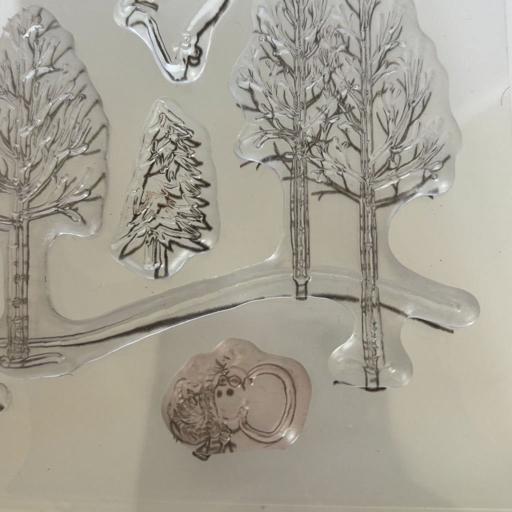 Stampin Up White Christmas Stamp Set Tree on Car Deer Bear Bare Tree Landscape