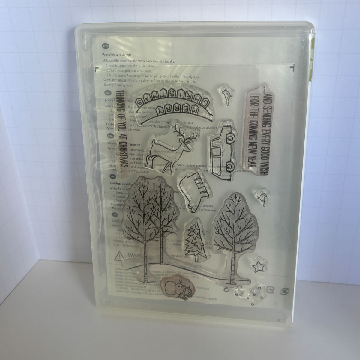 Stampin Up White Christmas Stamp Set Tree on Car Deer Bear Bare Tree Landscape