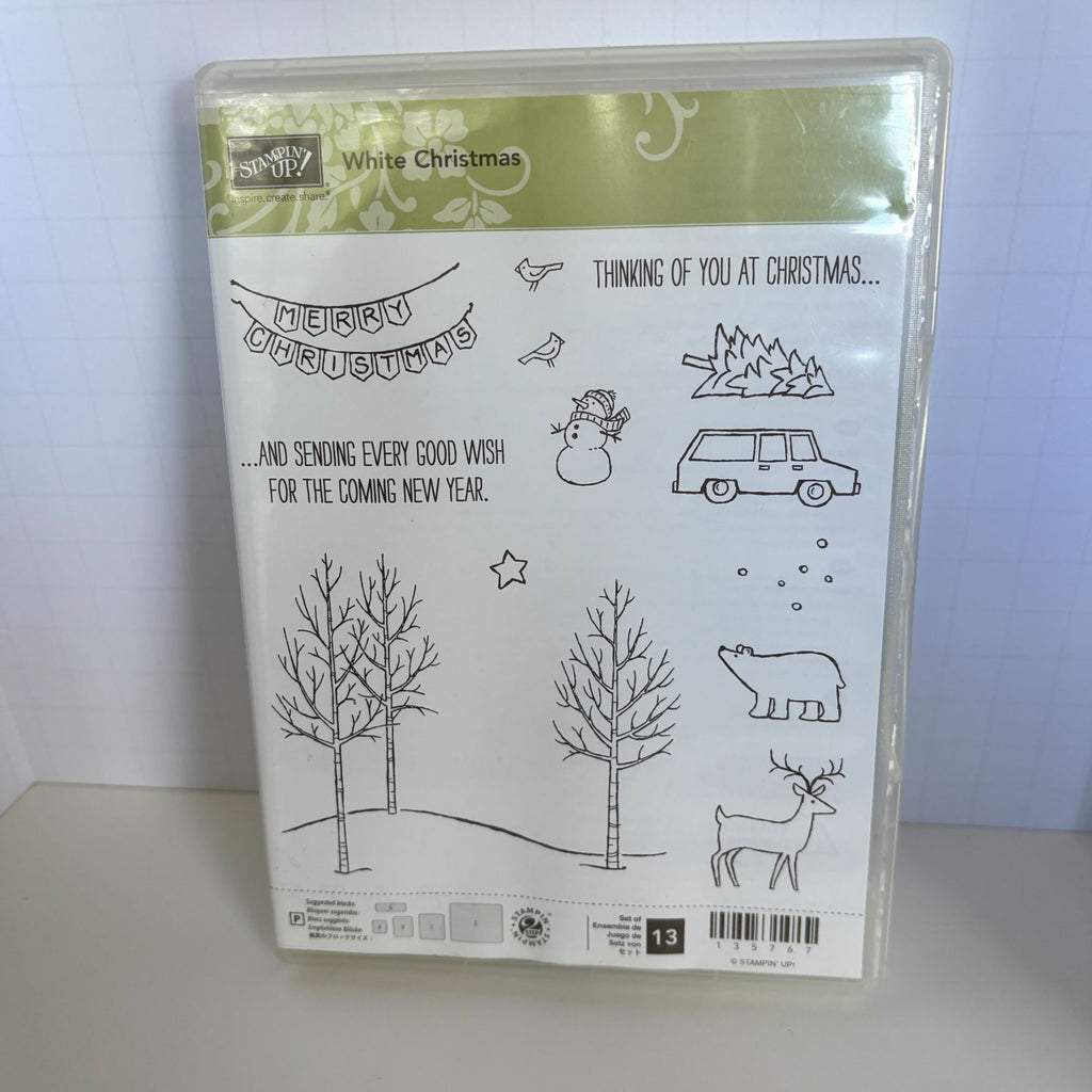Stampin Up White Christmas Stamp Set Tree on Car Deer Bear Bare Tree Landscape