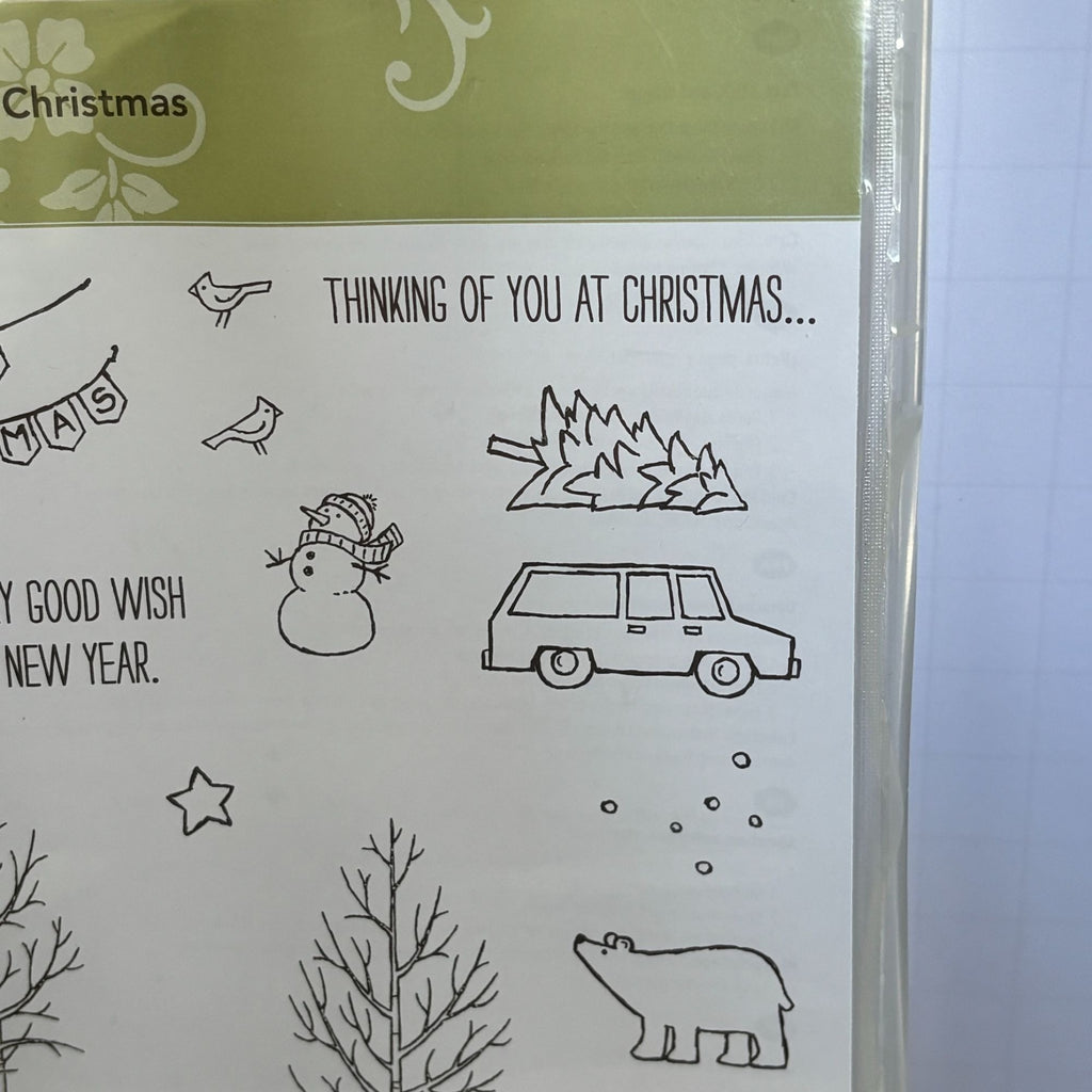 Stampin Up White Christmas Stamp Set Tree on Car Deer Bear Bare Tree Landscape