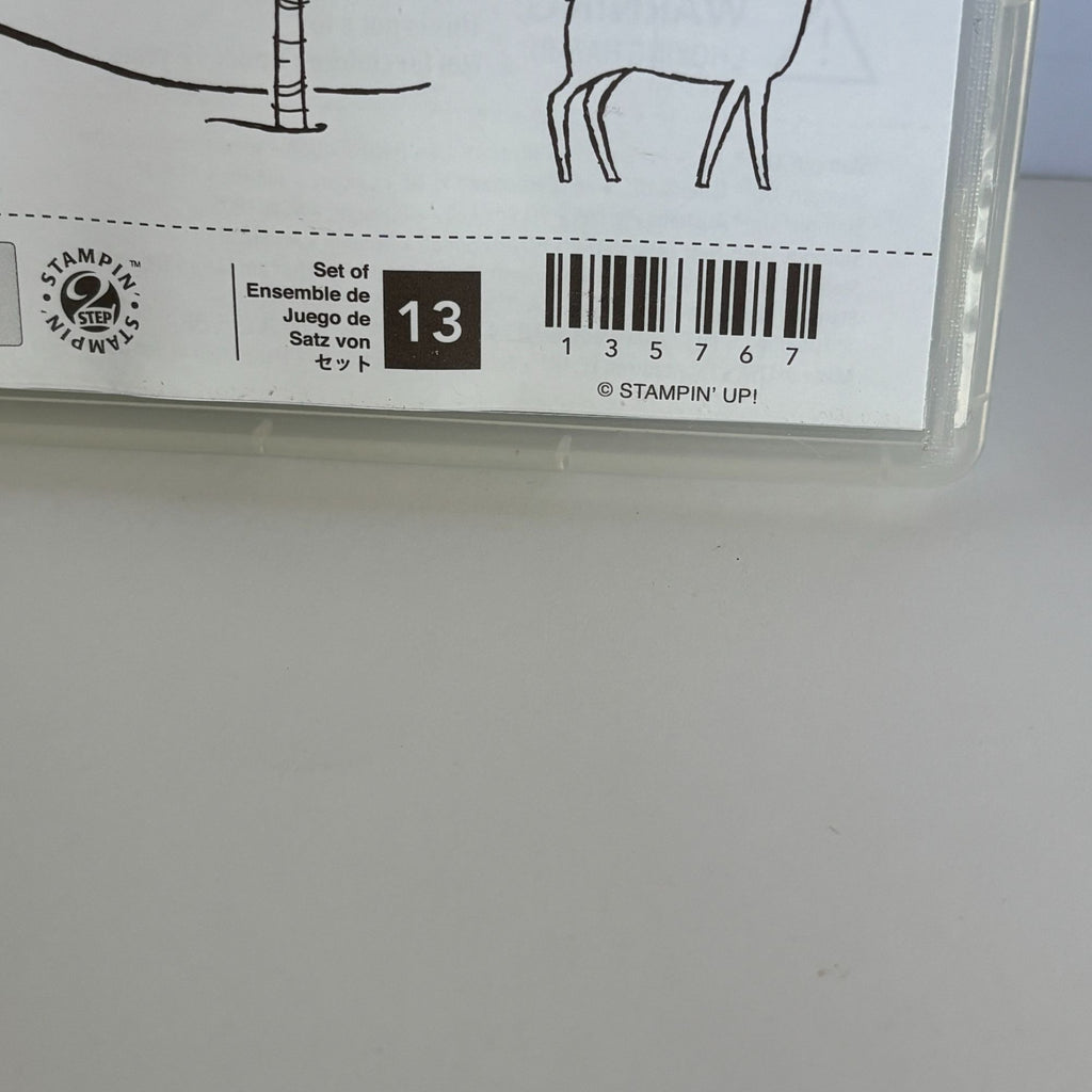 Stampin Up White Christmas Stamp Set Tree on Car Deer Bear Bare Tree Landscape
