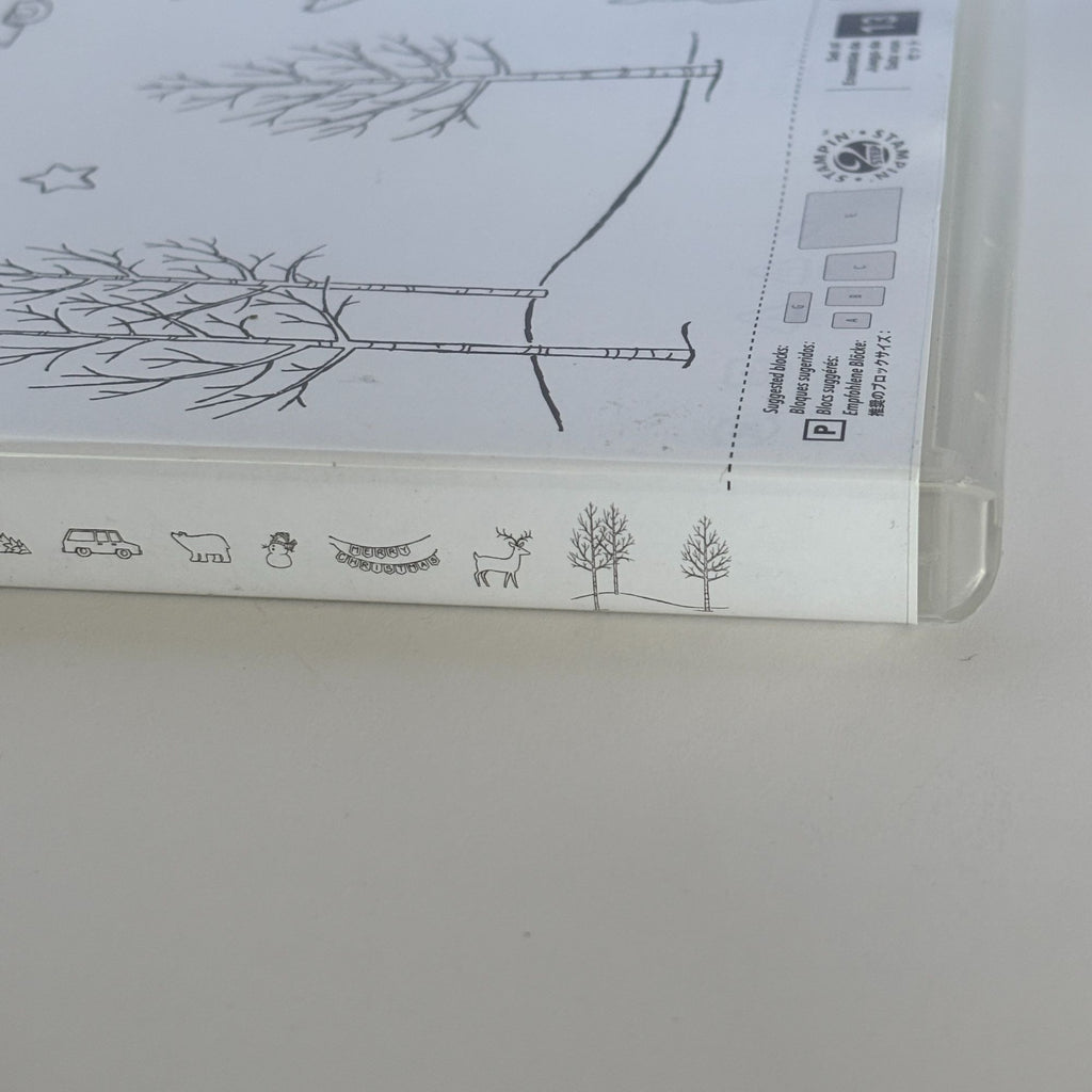 Stampin Up White Christmas Stamp Set Tree on Car Deer Bear Bare Tree Landscape
