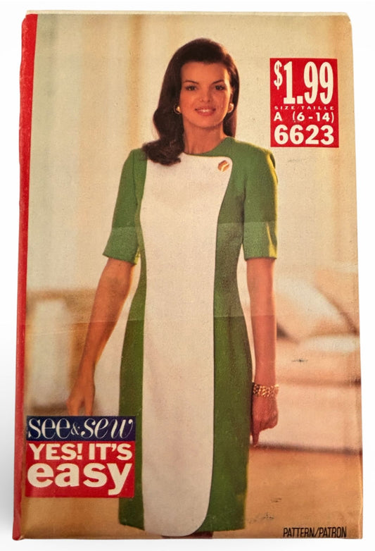 Butterick Sewing Pattern 6623 Sheath Dress Color Block Work Career 1990s 6-14 UC
