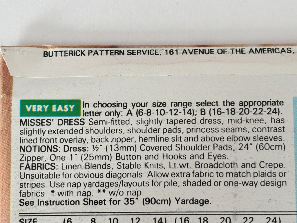 Butterick Sewing Pattern 6623 Sheath Dress Color Block Work Career 1990s 6-14 UC