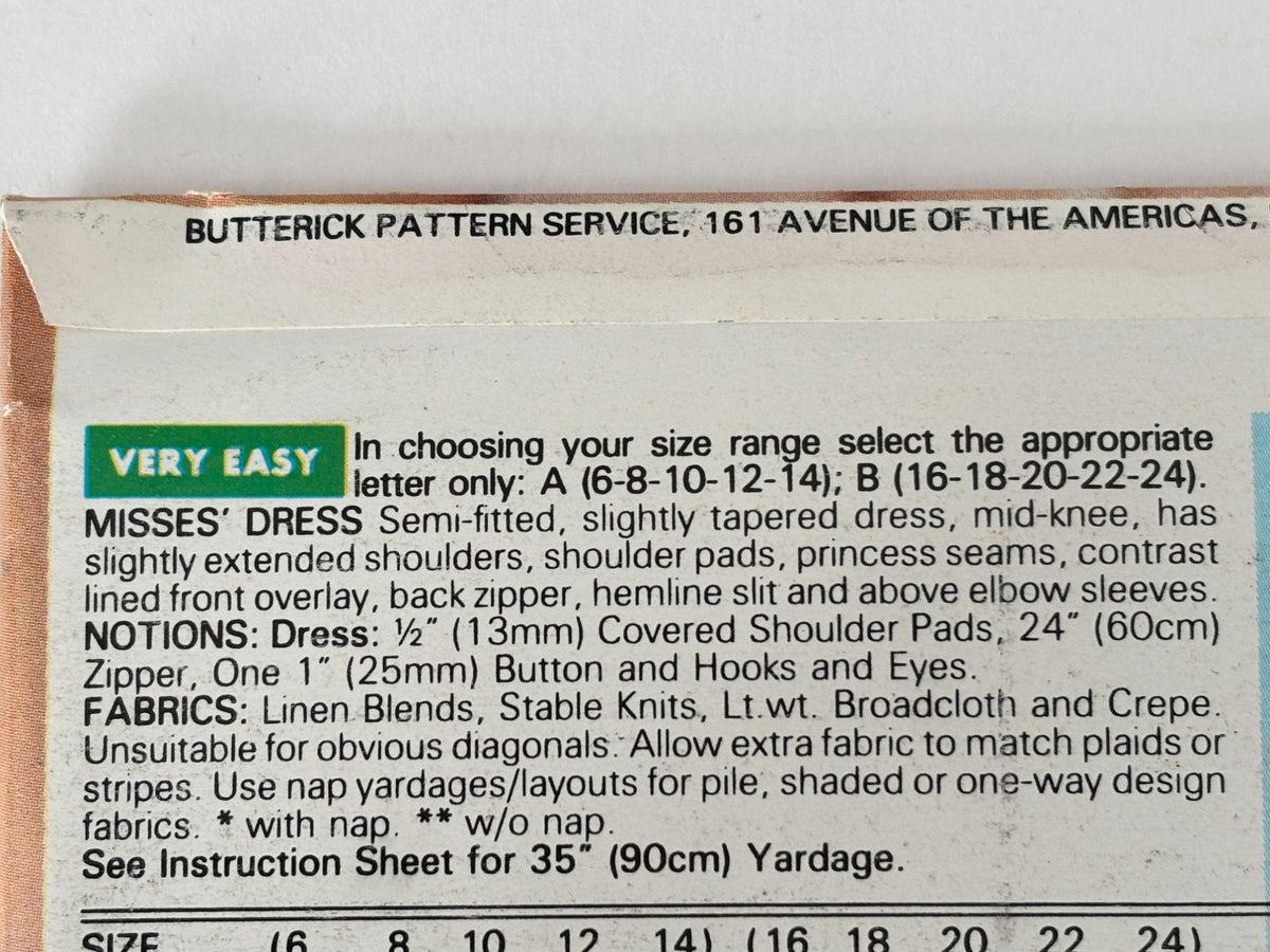 Butterick Sewing Pattern 6623 Sheath Dress Color Block Work Career 1990s 6-14 UC