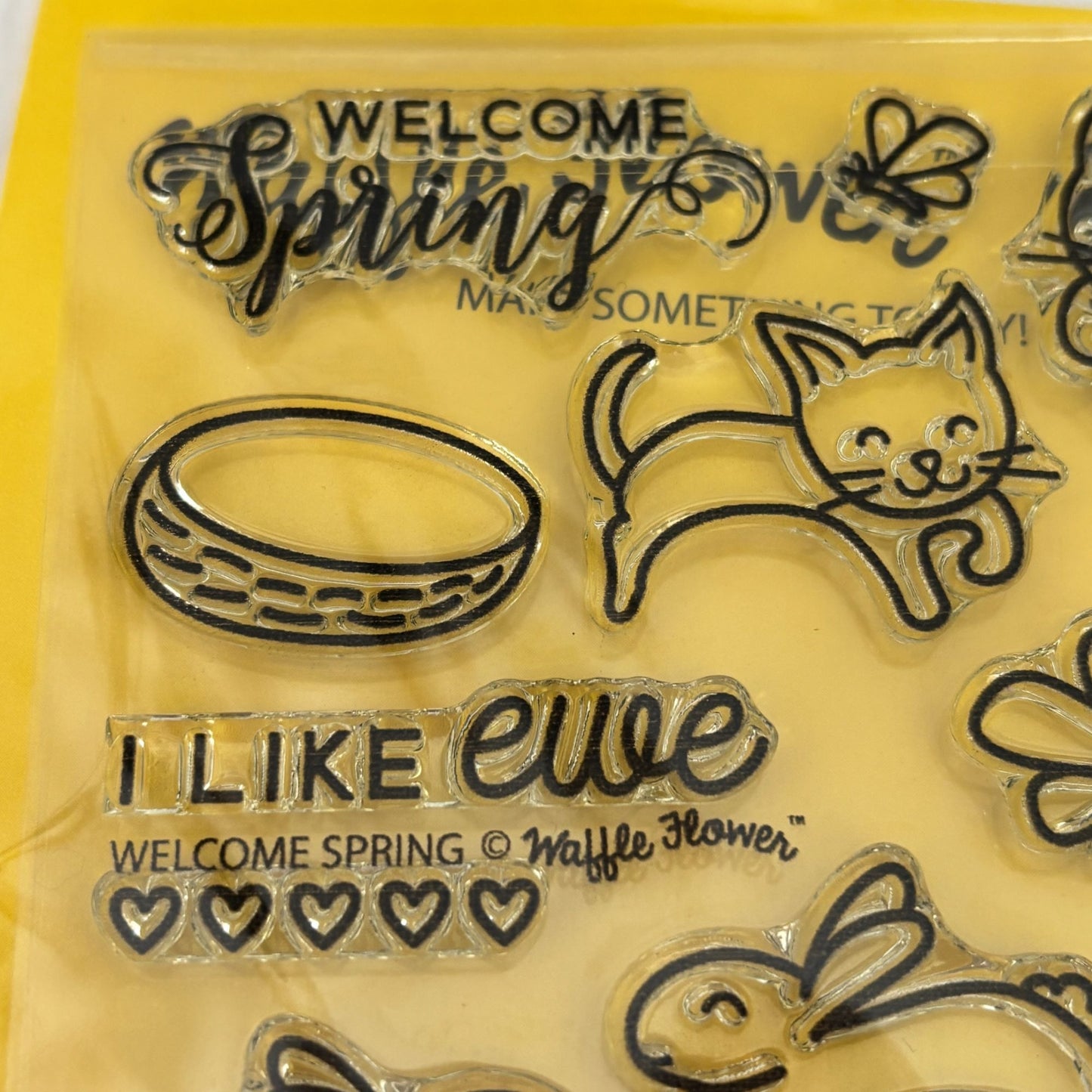 Waffle Flower Clear Stamps Die Set Welcome Spring Animal Chick Lamb Cat Easter
