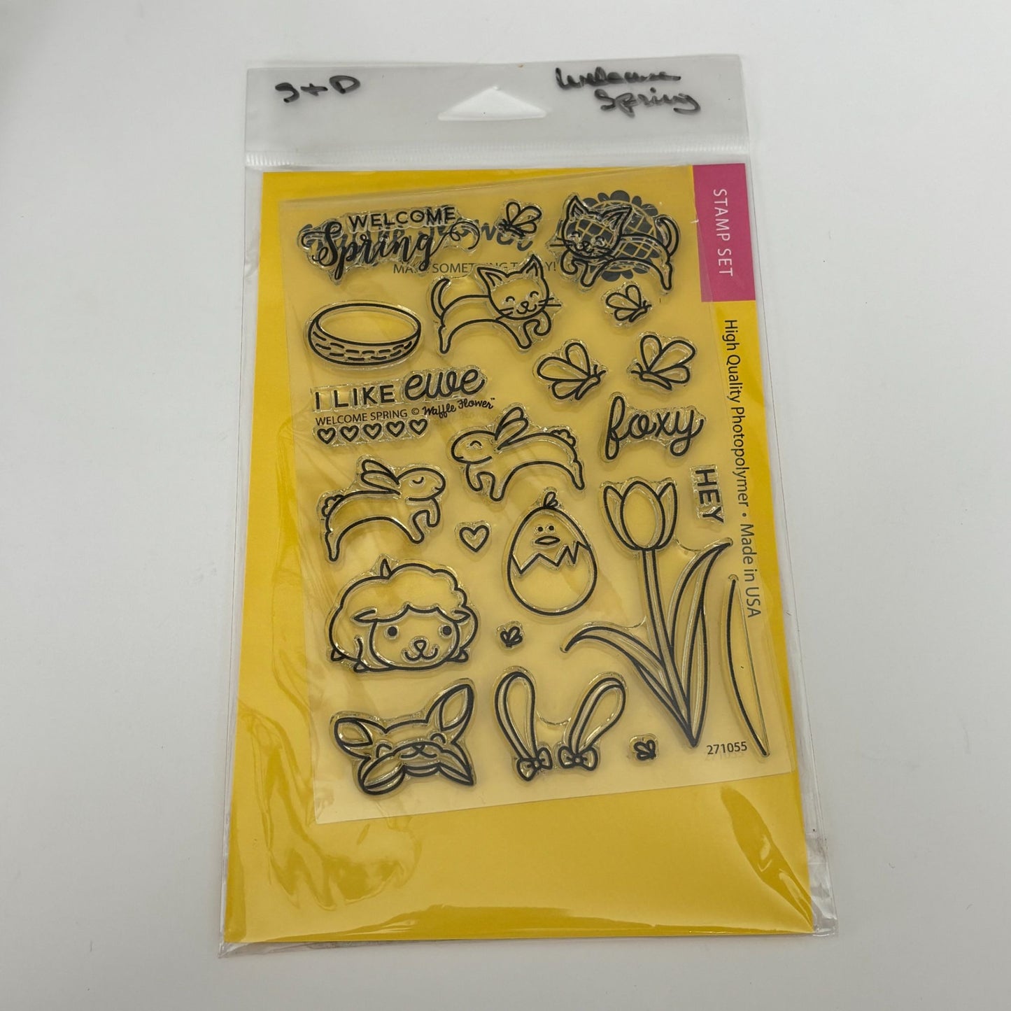 Waffle Flower Clear Stamps Die Set Welcome Spring Animal Chick Lamb Cat Easter