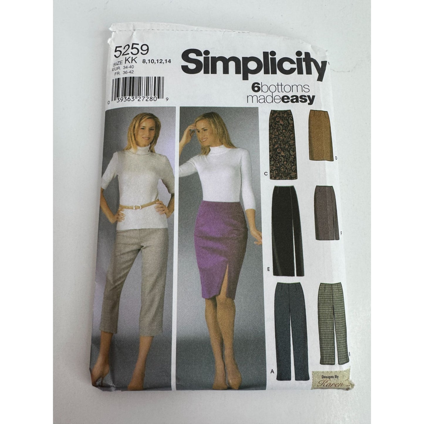 Simplicity Sewing Pattern 5259 Slim Pants Skirts Work Career Easy UC 8 10 12 14