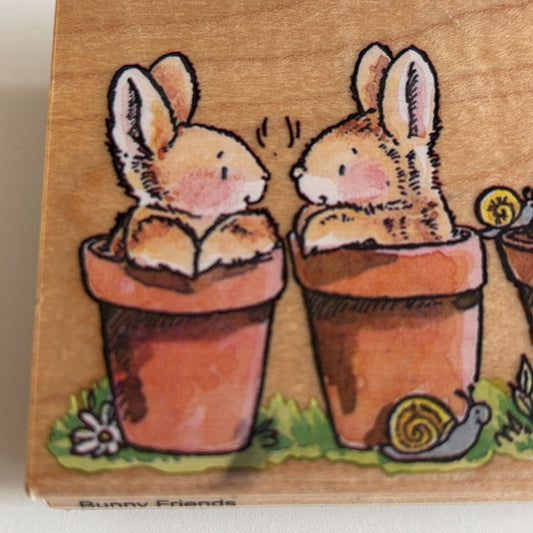 Penny Black Rubber Stamp Bunny Friends Rabbits in Plant Pots Garden Card Making