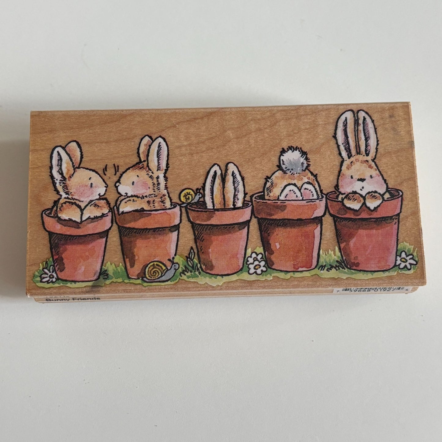 Penny Black Rubber Stamp Bunny Friends Rabbits in Plant Pots Garden Card Making
