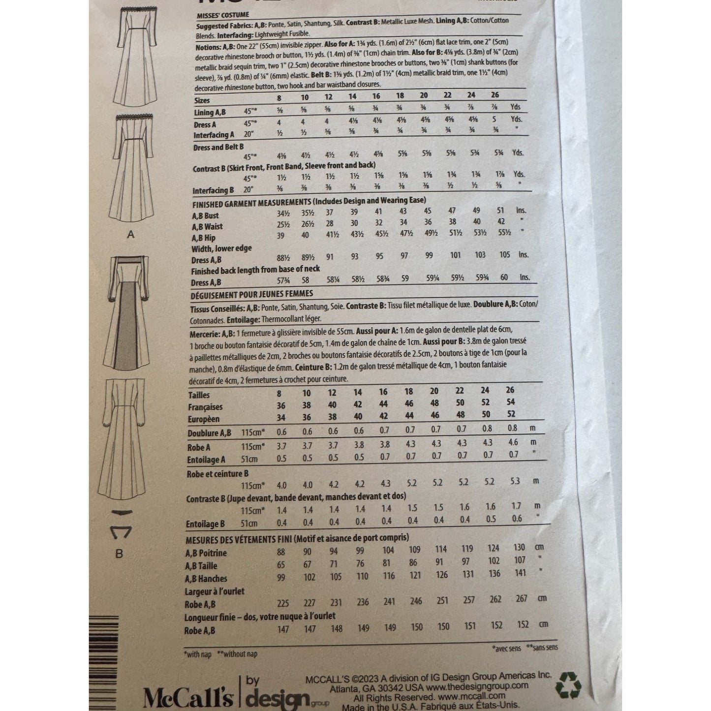 McCalls Sewing Pattern M8424 Womens Medieval Renaissance Costume Dress 18-26 UC