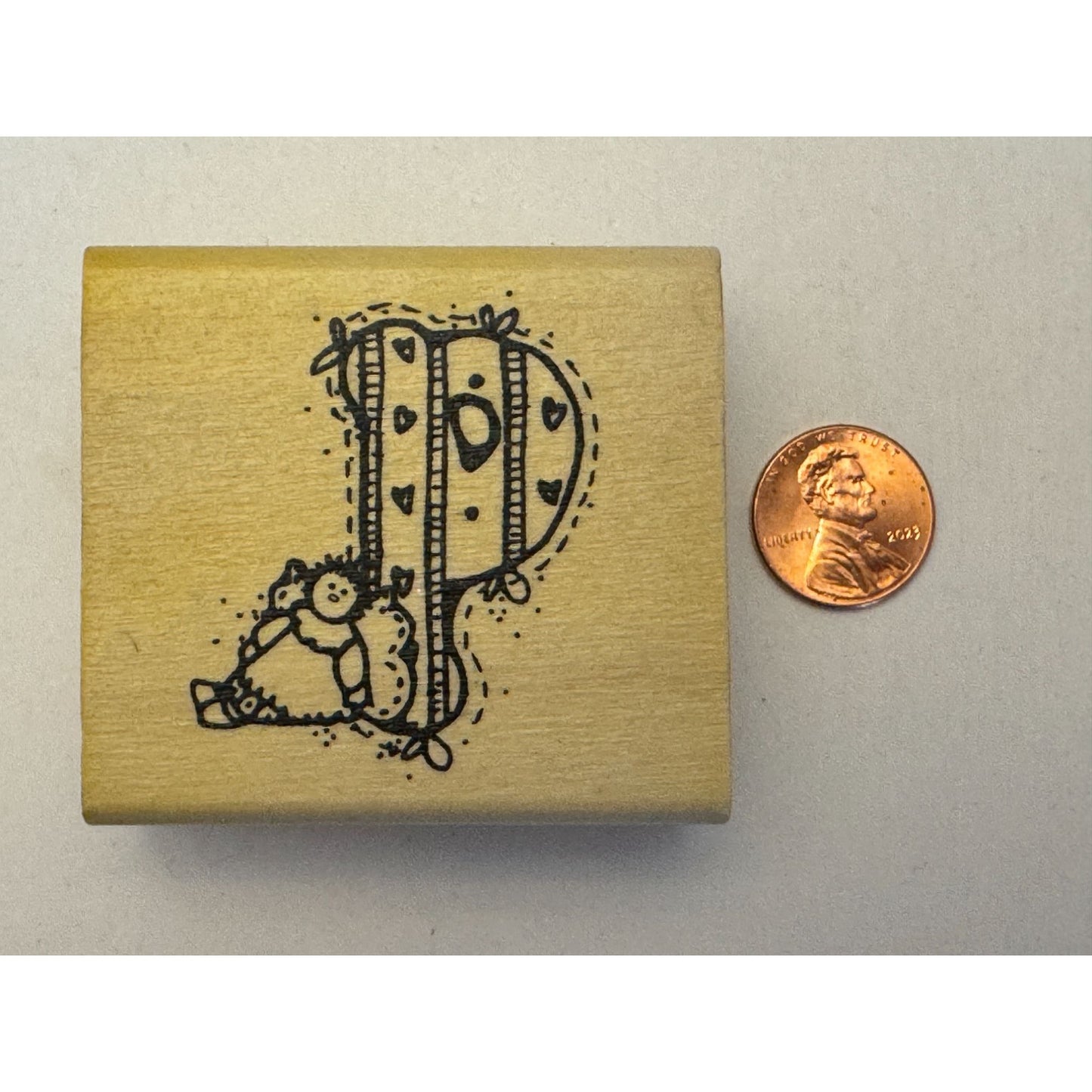 Hooks Lines & Inkers Rubber Stamp Alphabet Letter P Heart Angel Doll Card Making
