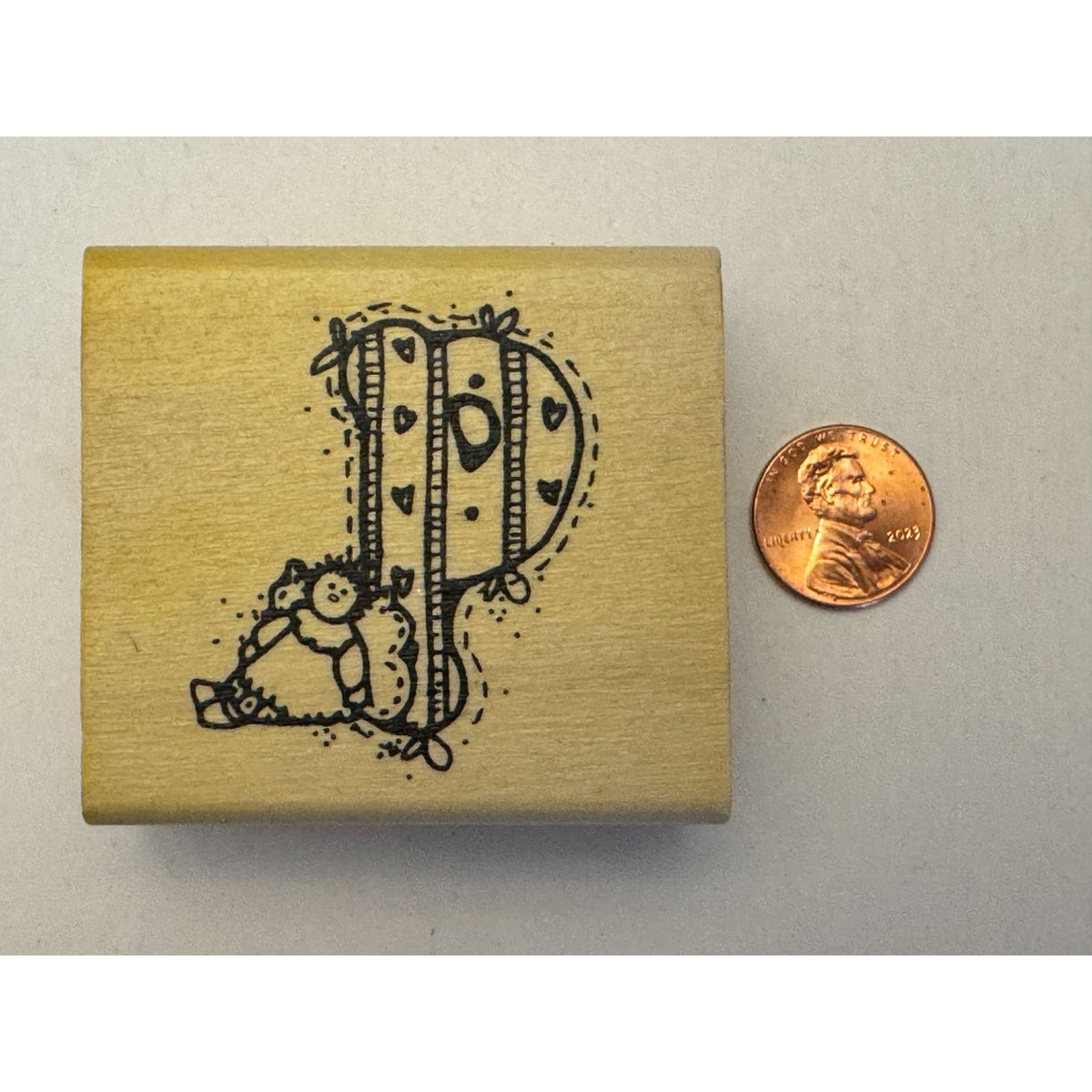 Hooks Lines & Inkers Rubber Stamp Alphabet Letter P Heart Angel Doll Card Making