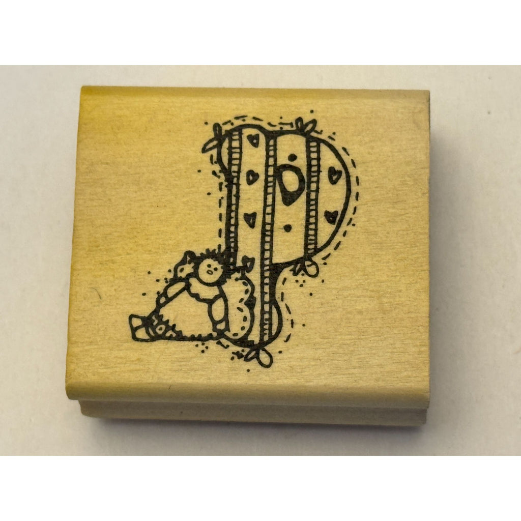 Hooks Lines & Inkers Rubber Stamp Alphabet Letter P Heart Angel Doll Card Making