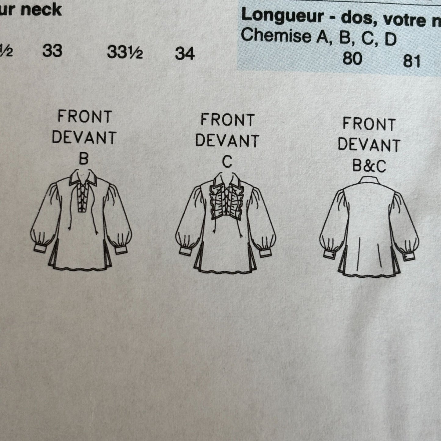 Butterick Sewing Pattern B4486 Renaissance Shirt Pirate Costume Easy S M L Uncut