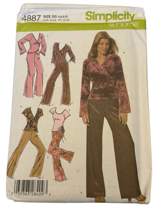Simplicity Sewing Pattern 4887 Wrap Top Pants Y2K Loungewear Size 4 6 8 10 Uncut