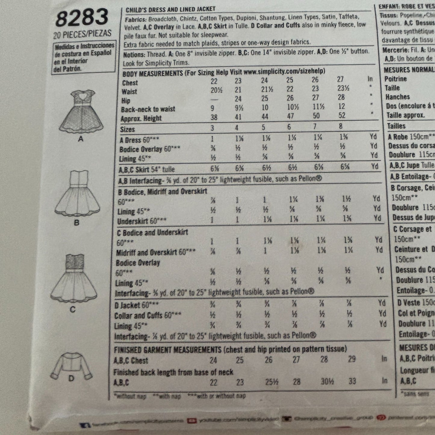 Simplicity Sewing Pattern 8283 American Girl Party Dress Jacket Christmas Sz 3-8