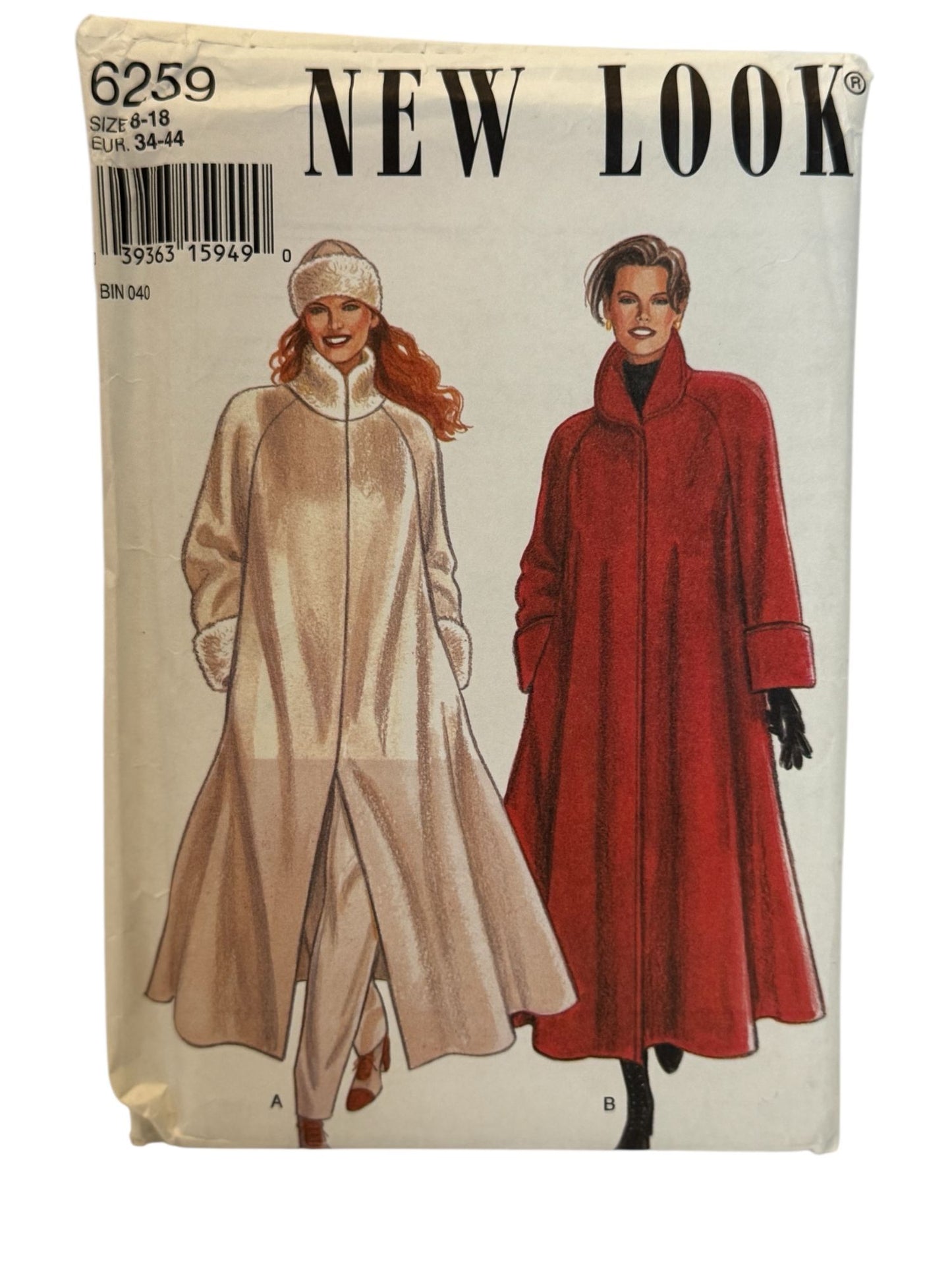 New Look Sewing Pattern 6259 Swing Coat Full Length Winter 6-18 Simplicity Uncut