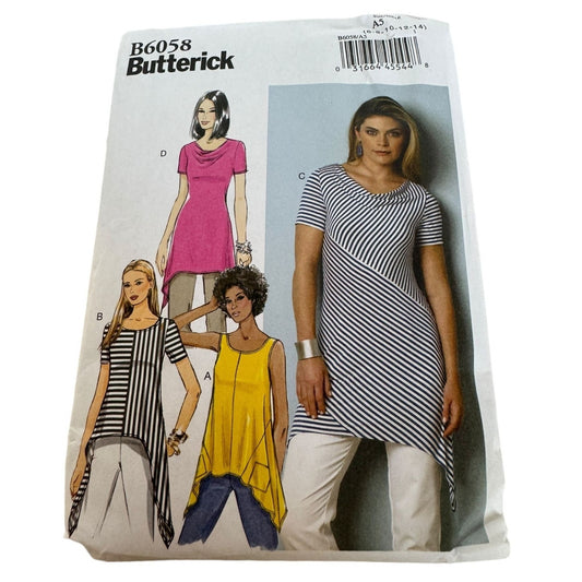 Butterick Sewing Pattern B6058 Tunic Top Asymmetrical Shirt Easy UC 10 12 14