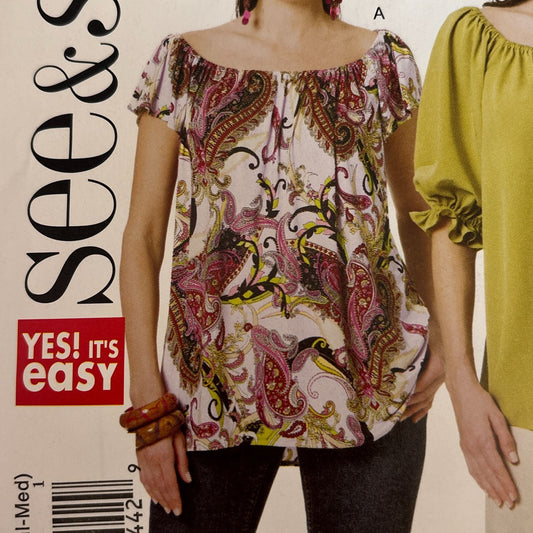Butterick Sewing Pattern B5480 Peasant Top Boho Blouse XS-M 4-14 Uncut Easy 2010