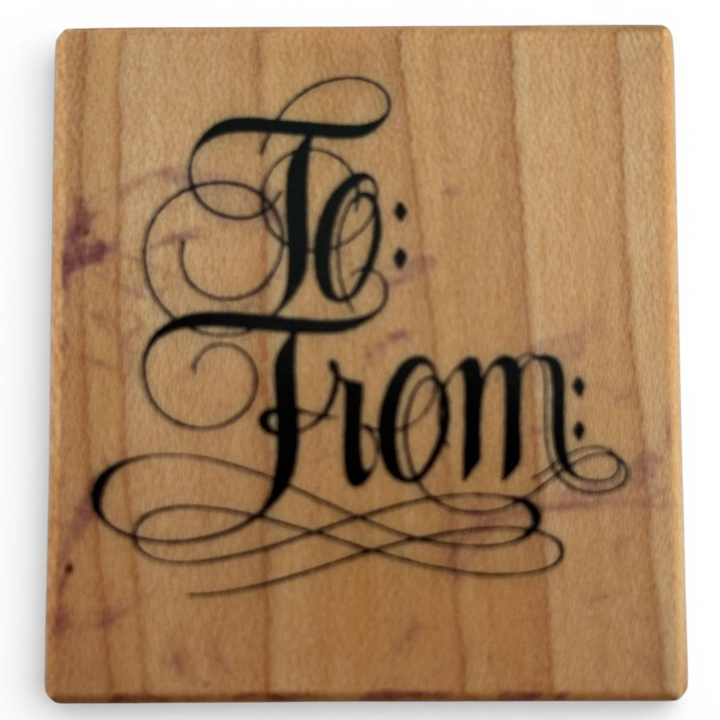PSX To From Rubber Stamp Fancy Script Gift Tag Cardmaking Christmas Present Wood Mounted Vintage