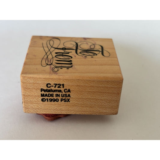 PSX To From Rubber Stamp Fancy Script Gift Tag Cardmaking Christmas Present Wood Mounted Vintage