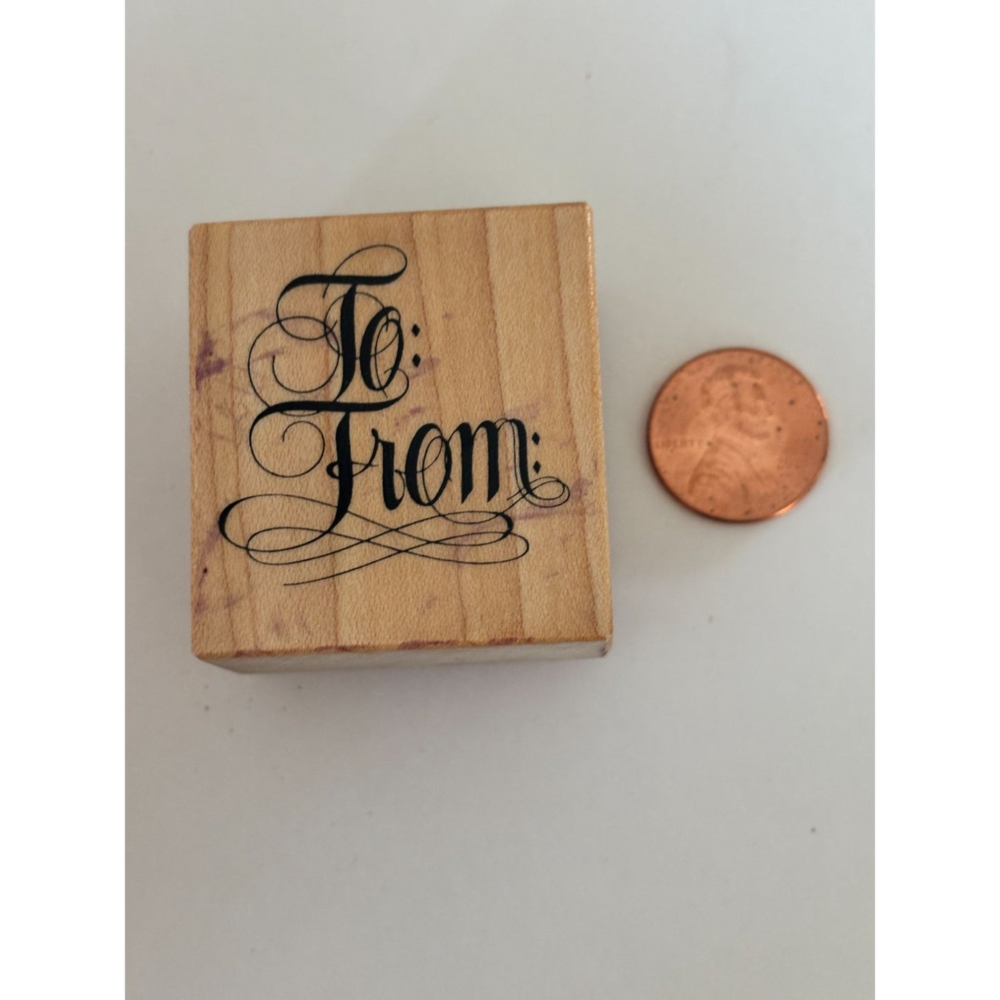 PSX To From Rubber Stamp Fancy Script Gift Tag Cardmaking Christmas Present Wood Mounted Vintage
