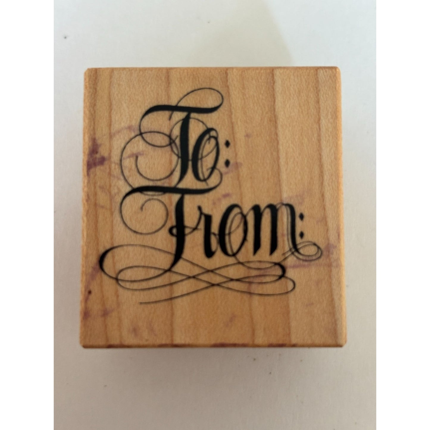 PSX To From Rubber Stamp Fancy Script Gift Tag Cardmaking Christmas Present Wood Mounted Vintage