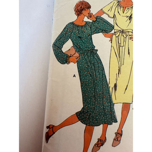 Vintage 80s Knit Dress Sewing Pattern Butterick 6052 Elastic Waist Easy 14 Uncut
