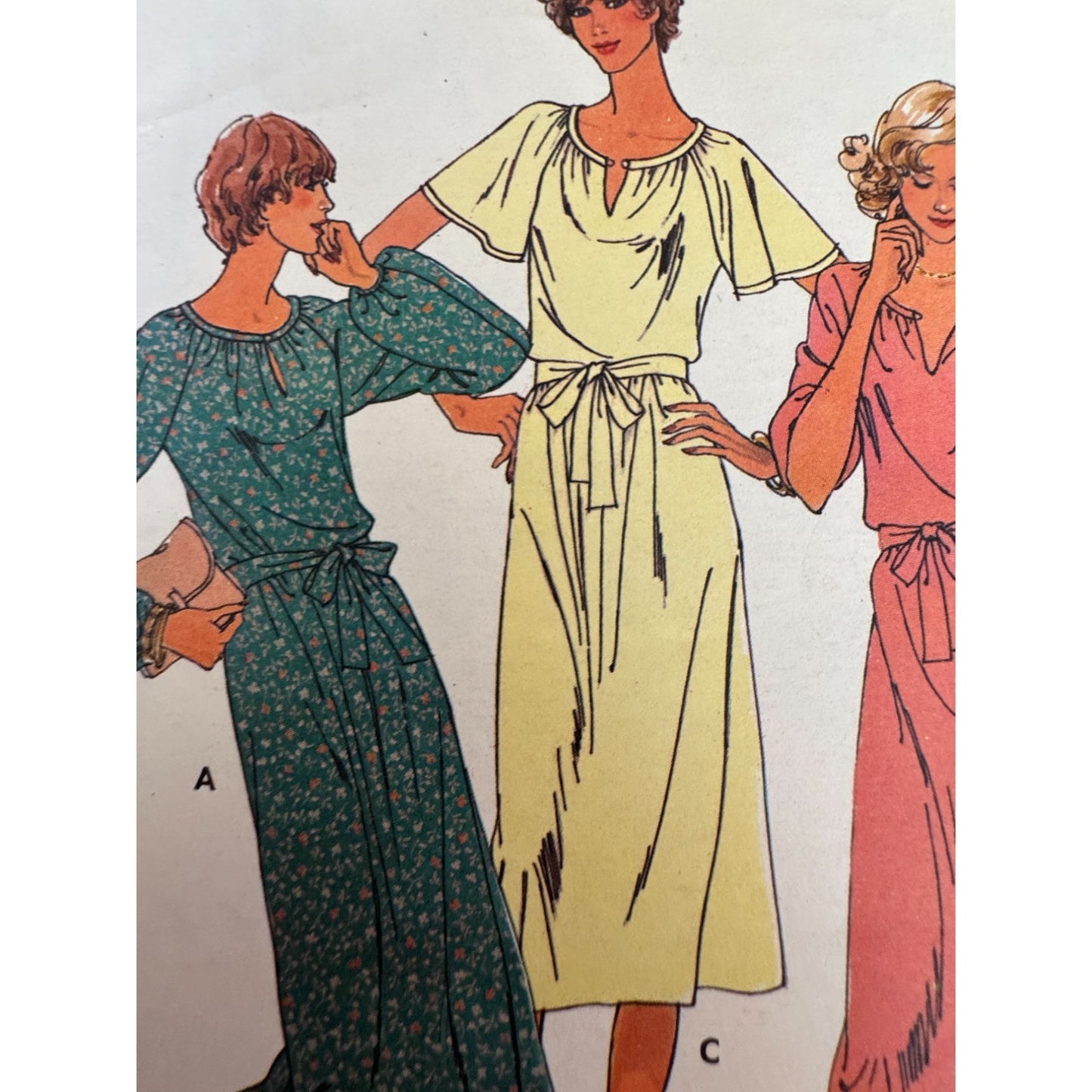 Vintage 80s Knit Dress Sewing Pattern Butterick 6052 Elastic Waist Easy 14 Uncut