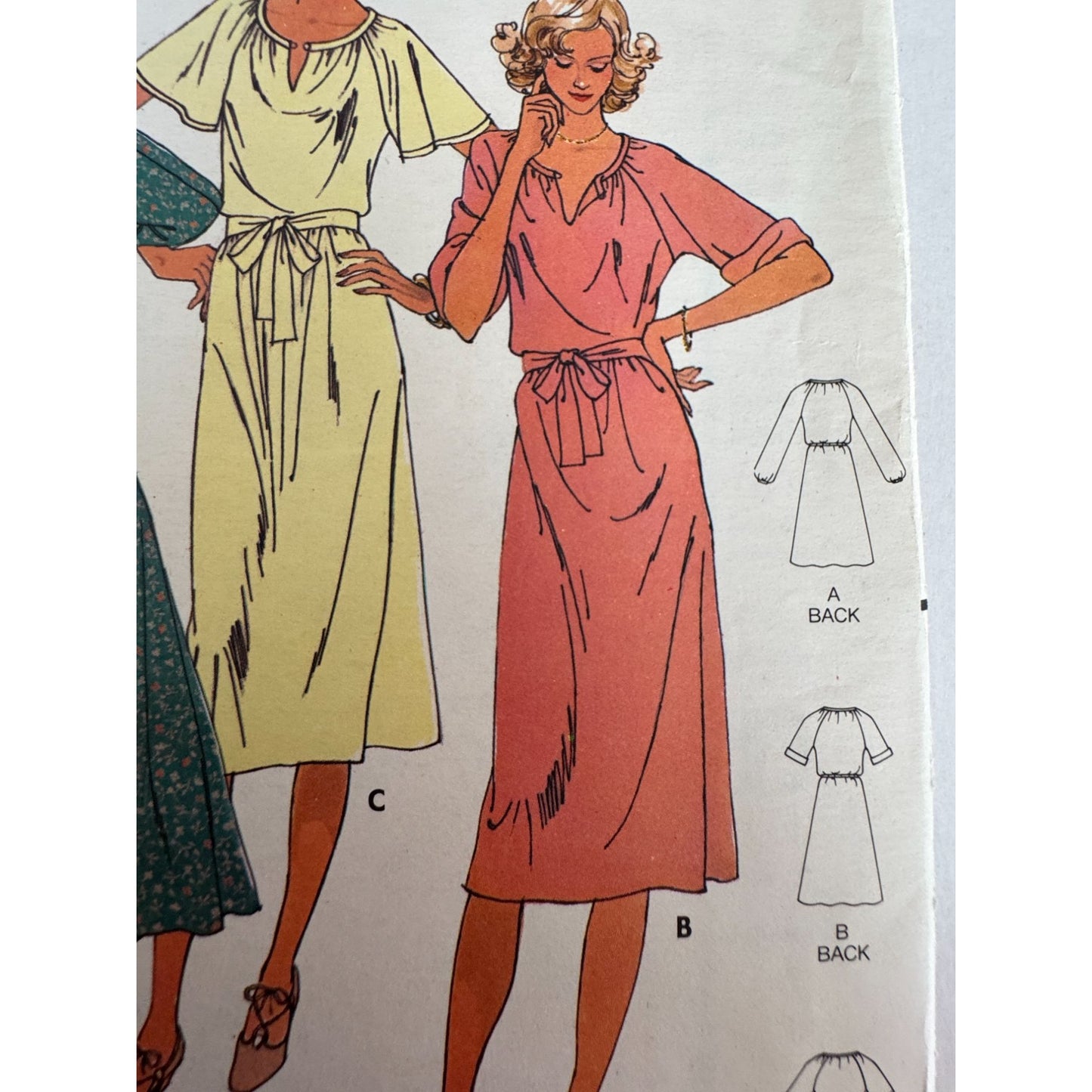 Vintage 80s Knit Dress Sewing Pattern Butterick 6052 Elastic Waist Easy 14 Uncut