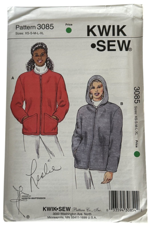 Kwik Sew Pattern 3085 Misses Fleece Jackets Winter Outerwear Front Zipper XS-XL