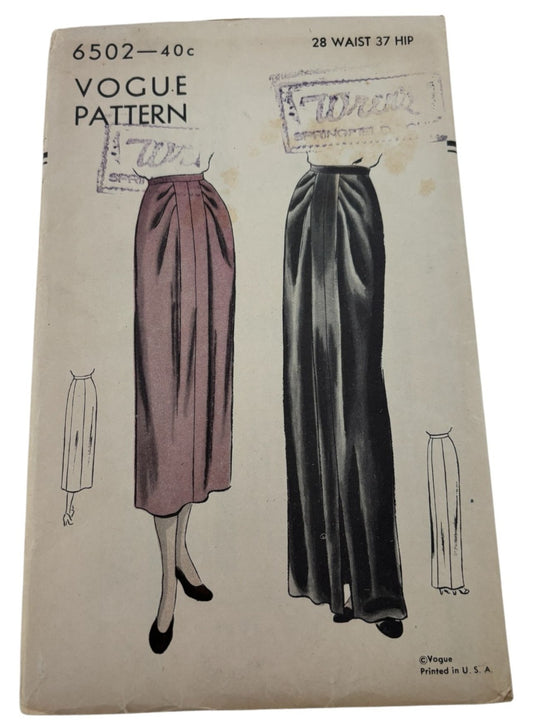 Vogue Sewing Pattern 6502 Vintage Skirt 28 Inch Waist 1948 1940s
