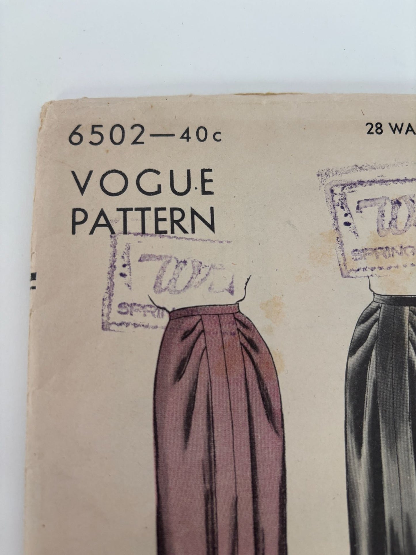 Vogue Sewing Pattern 6502 Vintage Skirt 28 Inch Waist 1948 1940s