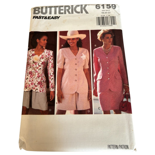 Butterick Sewing Pattern 6159 Top Skirt Shorts Career Suit Work Easy UC 18 20 22
