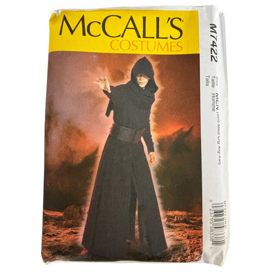 McCalls Sewing Pattern M7422 Mens Hooded Robe Coat Fantasy Costume Medieval Cloak Surcoat Uncut