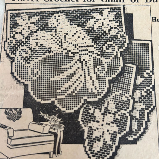 Vintage Crochet Pattern 6871 Alice Brooks Parrot Chair 1940s Filet Mail Order Newspaper