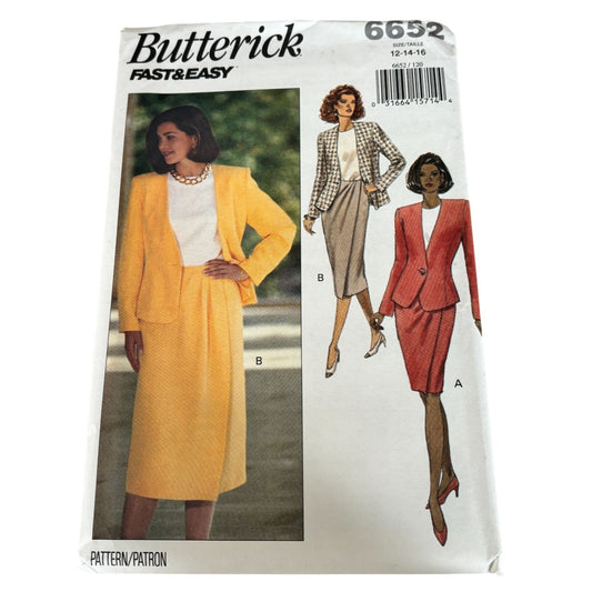 Butterick Sewing Pattern 6652 90s Power Suit Jacket Skirt Set Easy 12-16 Uncut