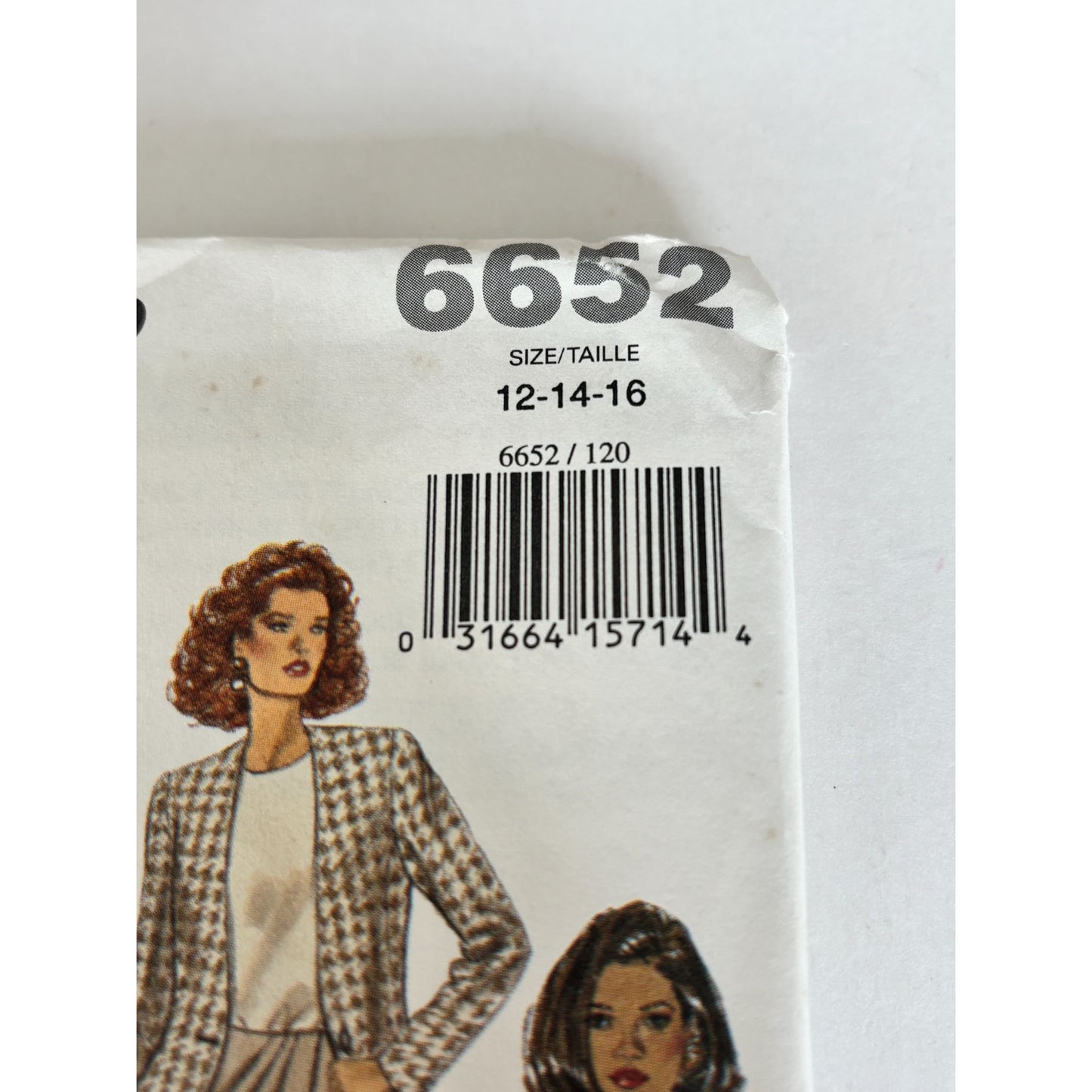 Butterick Sewing Pattern 6652 90s Power Suit Jacket Skirt Set Easy 12-16 Uncut