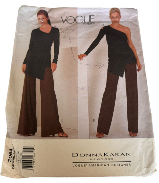 Vogue 2064 Donna Karan Sewing Pattern 90s Minimalist Wrap Top Pants Designer DKNY Size 12-16 UNCUT