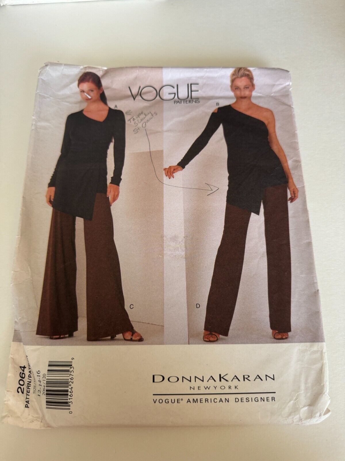 Vogue 2064 Donna Karan Sewing Pattern 90s Minimalist Wrap Top Pants Designer DKNY Size 12-16 UNCUT