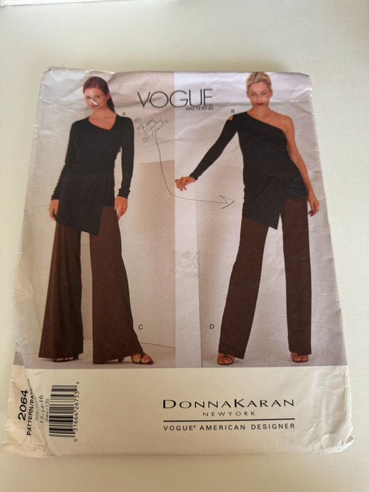 Vogue 2064 Donna Karan Sewing Pattern 90s Minimalist Wrap Top Pants Designer DKNY Size 12-16 UNCUT