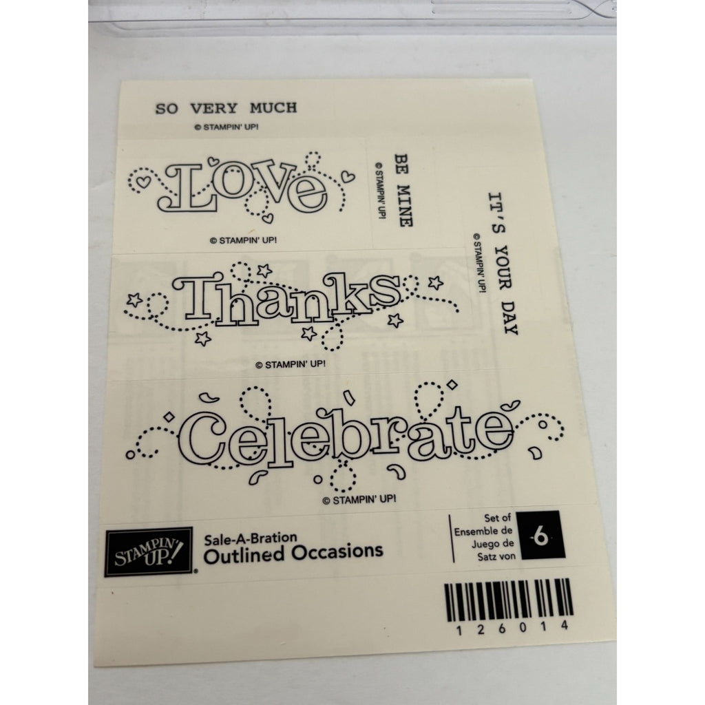 Stampin Up Rubber Stamp Set Outlined Occasions Be Mine Thanks Love Card Making