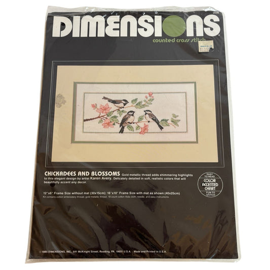 Dimensions Counted Cross Stitch Kit Chickadees Blossoms Birds by Karen Avery