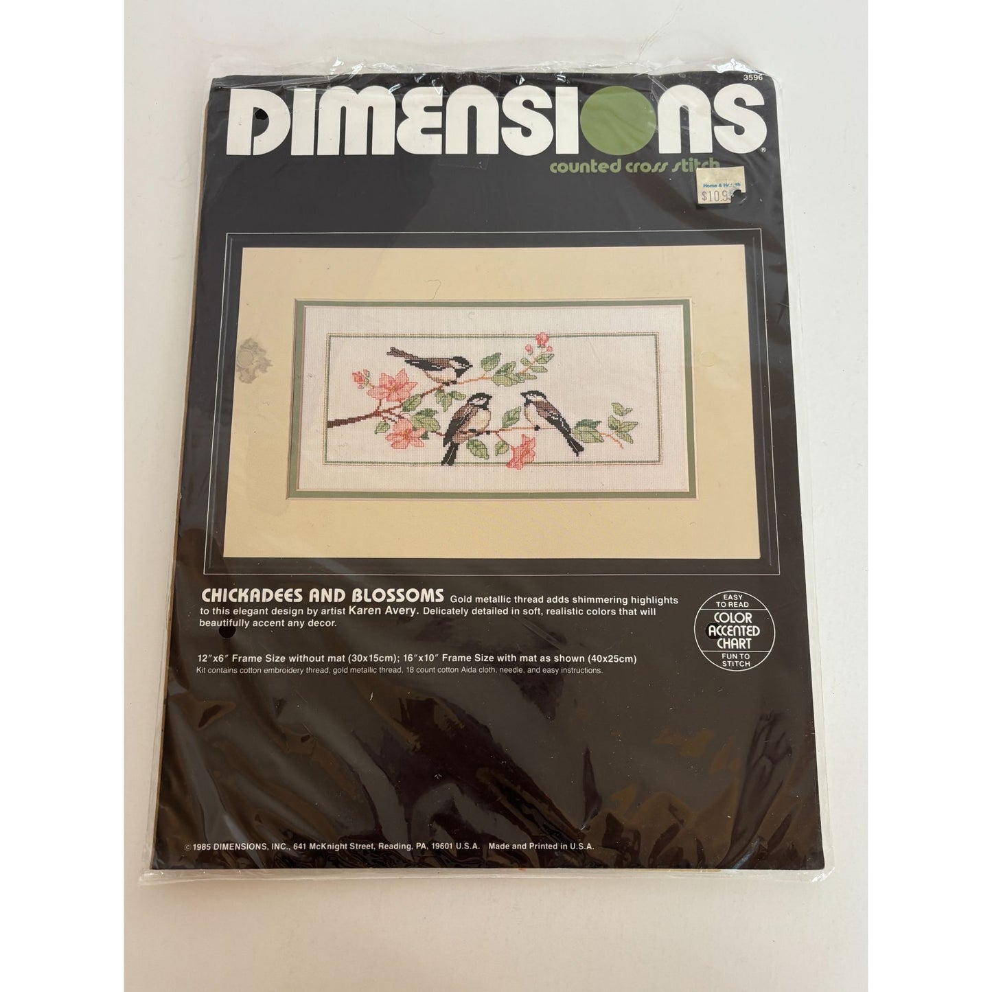 Dimensions Counted Cross Stitch Kit Chickadees Blossoms Birds by Karen Avery