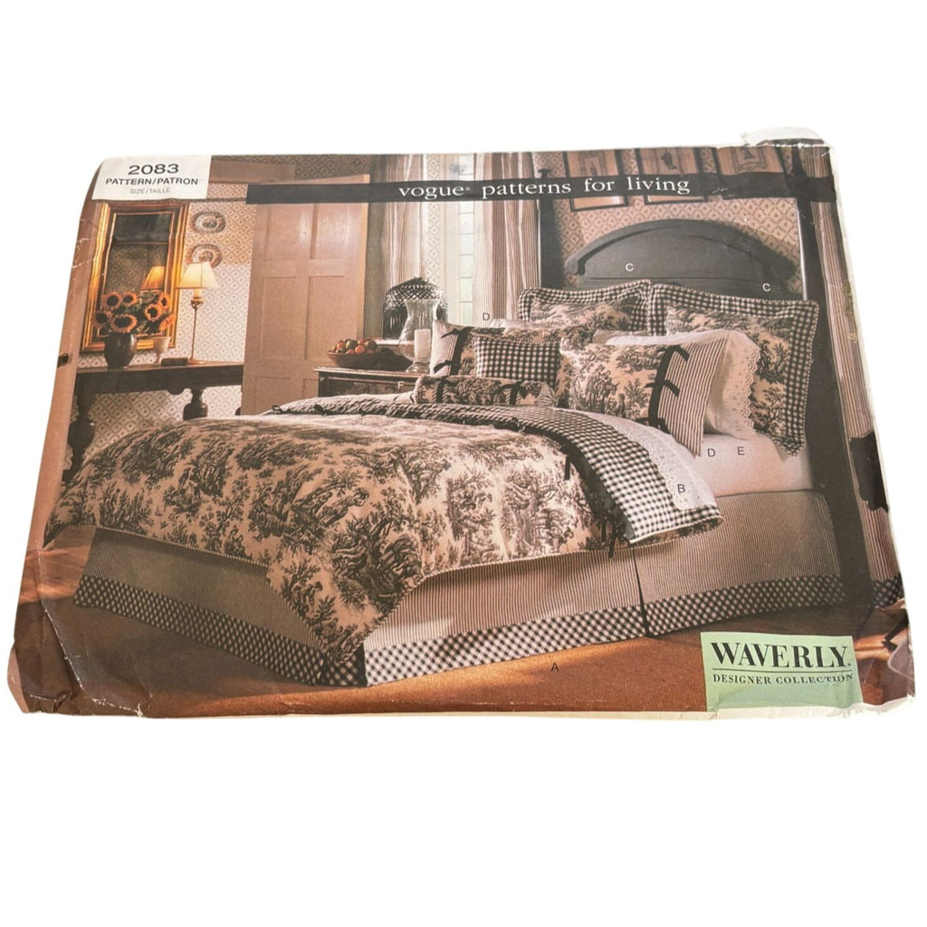 Vogue Sewing Pattern 2083 Waverly Toile Bedding Grandmillennial English Country Decor Bedroom
