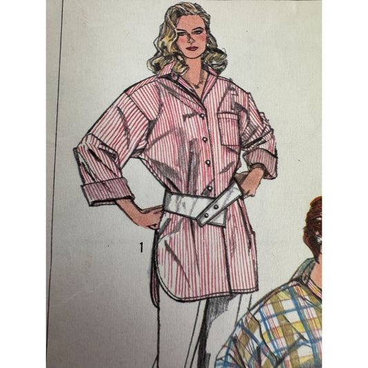 Simplicity Sewing Pattern 7303 Oversized Front Button Shirt Easy to Sew UC 1980s