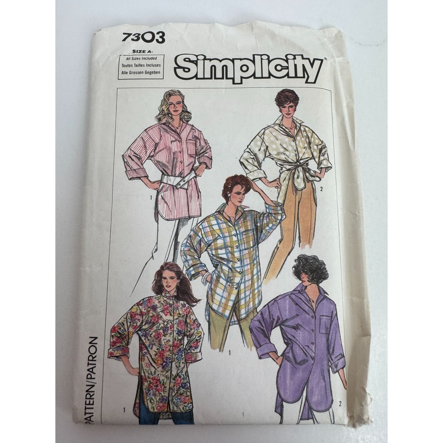 Simplicity Sewing Pattern 7303 Oversized Front Button Shirt Easy to Sew UC 1980s